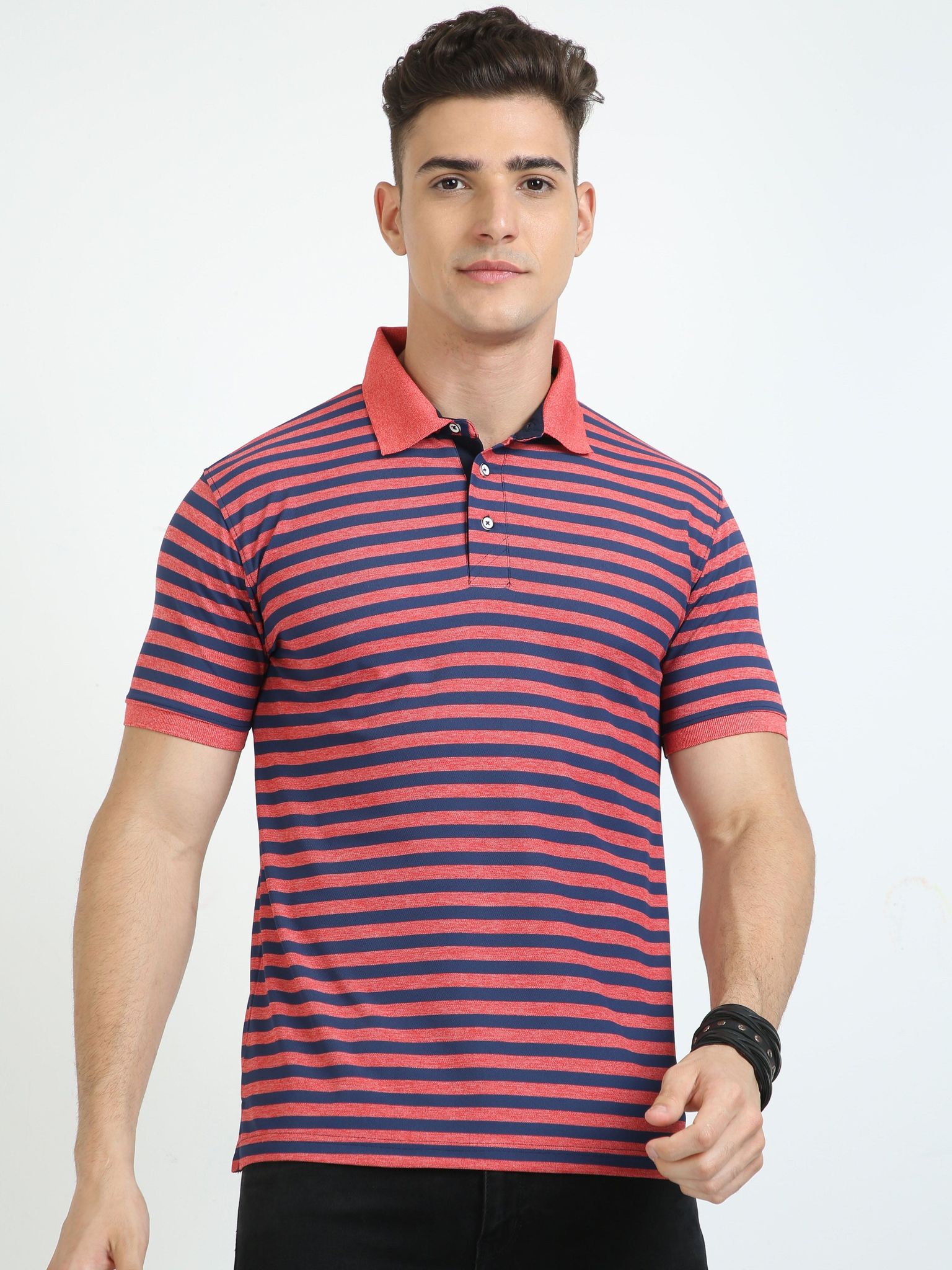 Red & Blue Stripe Men's Polo T-shirt