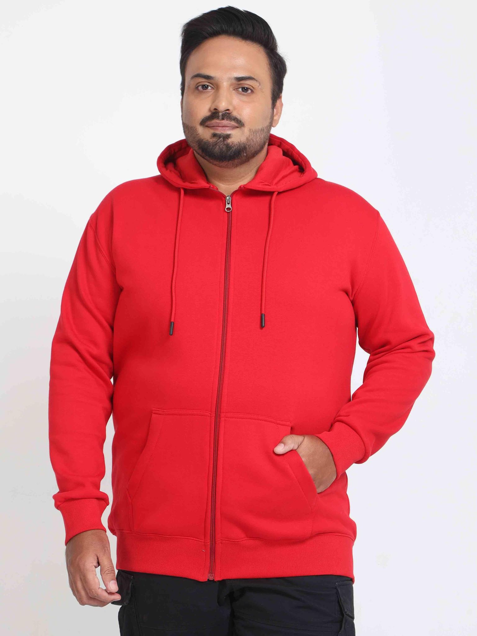 Plus Size Red Zipper Hoodie