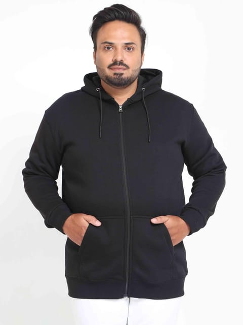 Plus Size Black Zipper Hoodie