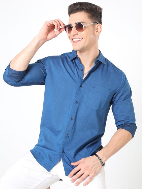 Blue Full Sleeve Plain Shirt