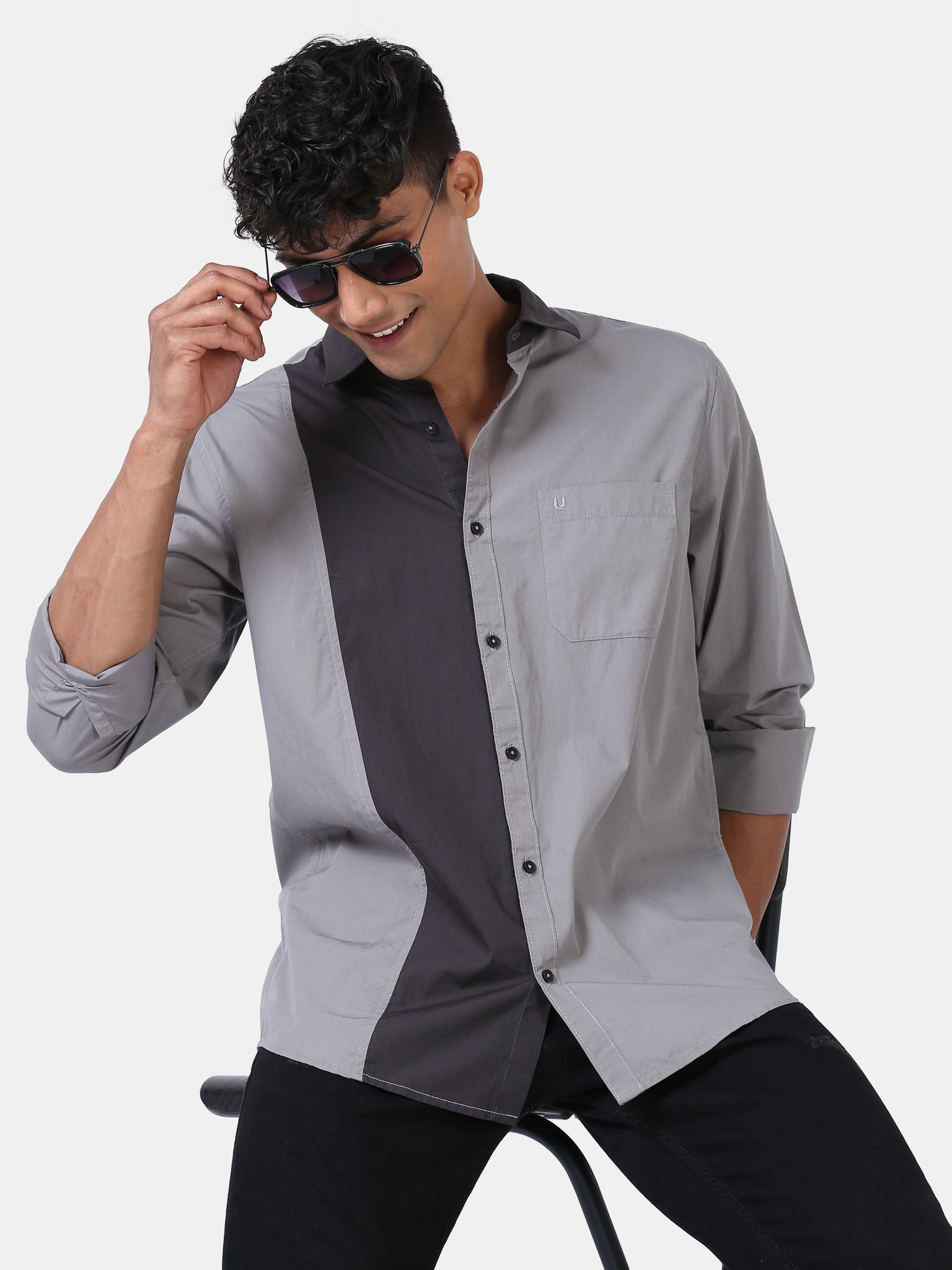 Effortless Statement color block shirt-Grey