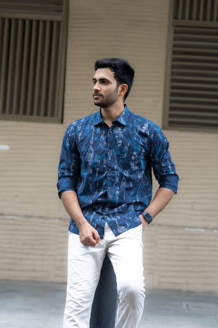 Midnight Blue Periwinkle Print Shirt