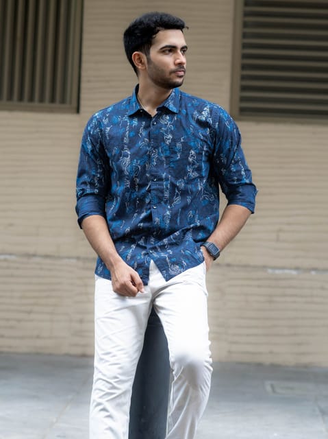 Midnight Blue Periwinkle Print Shirt