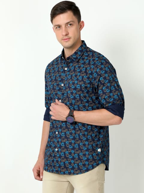 Urbaro Navy Full Sleeve Print Shirt