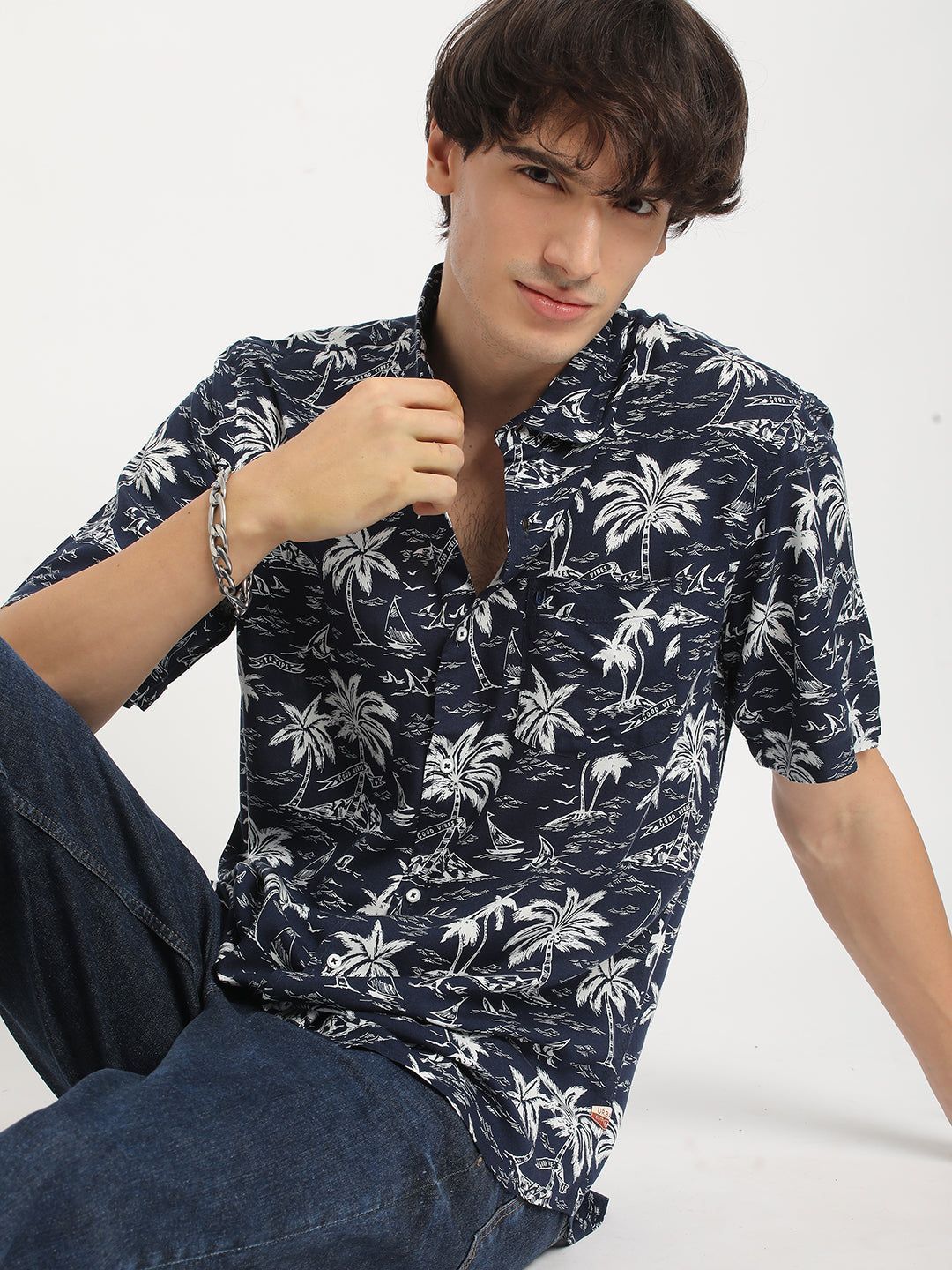 Navy Tropic Daze Sunset Shirt