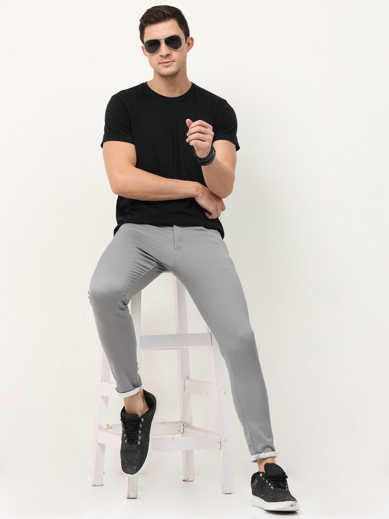 Urbaro Grey Flatfront Plain Trousers