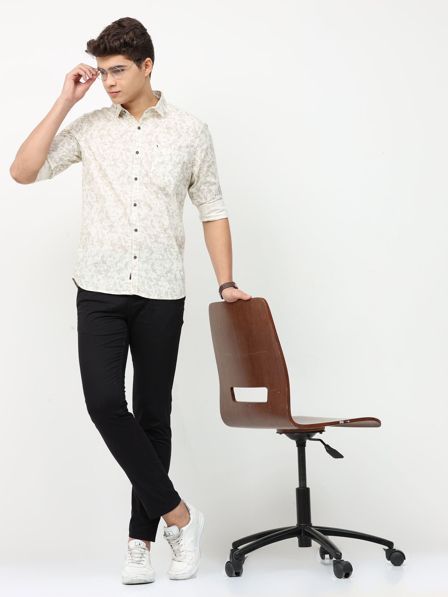 Urbaro Beige Full Sleeve Print Shirt