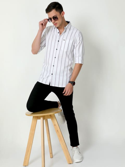 Urbaro White Full Sleeve Stripes Shirt