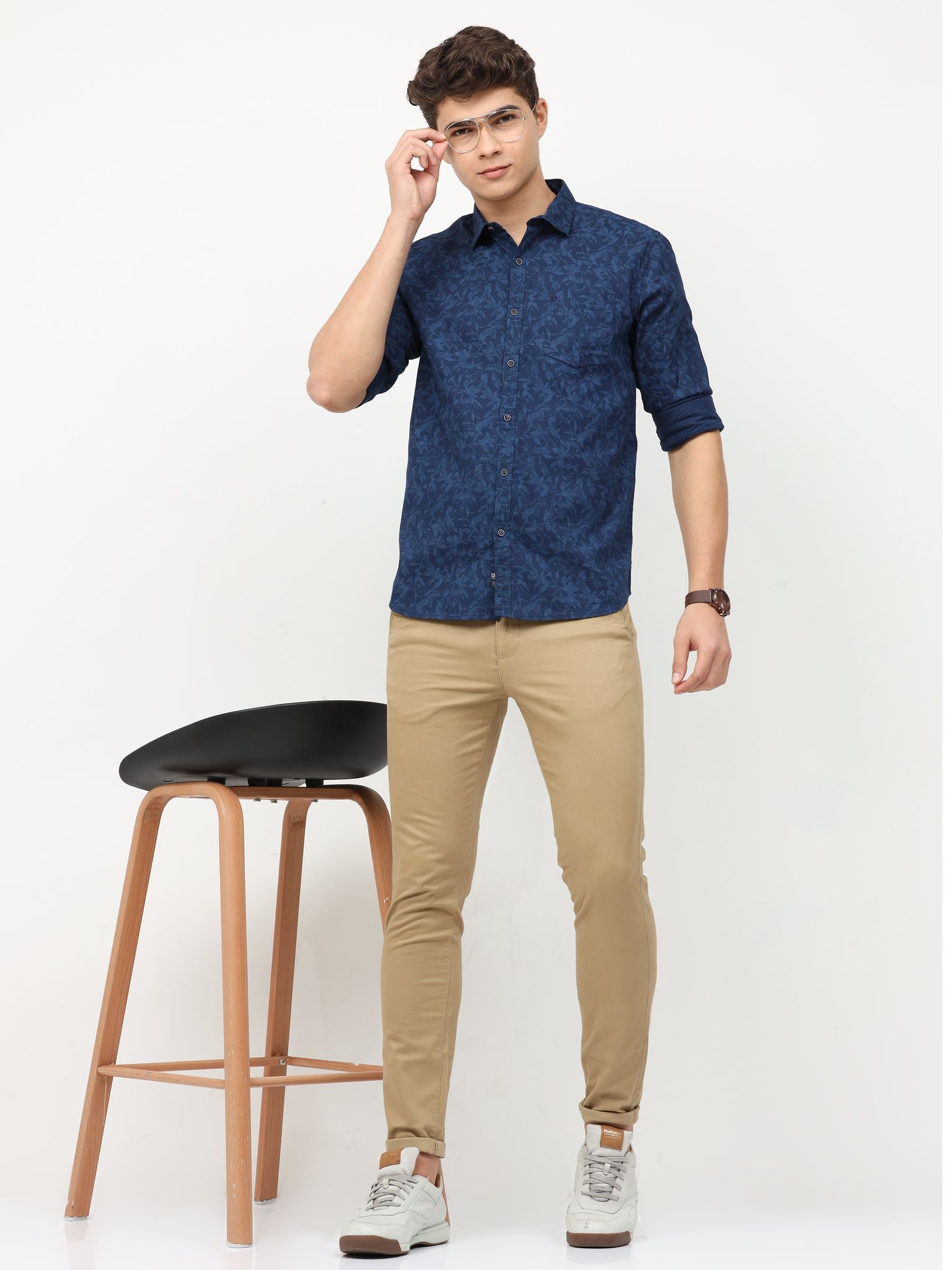 Urbaro Navy Full Sleeve Print Shirt