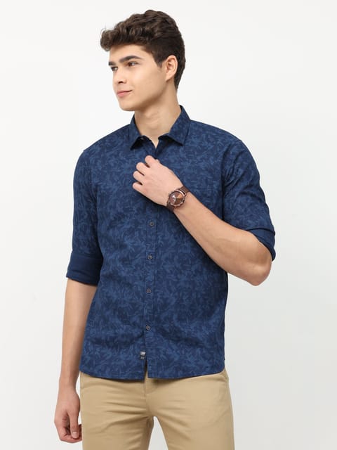 Urbaro Navy Full Sleeve Print Shirt