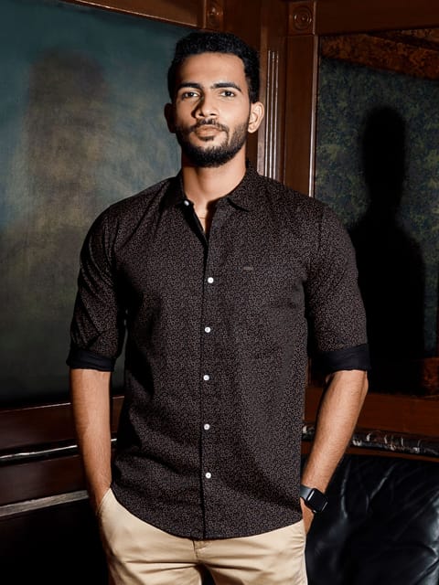 Urbaro Black Long Sleeve Print Shirt