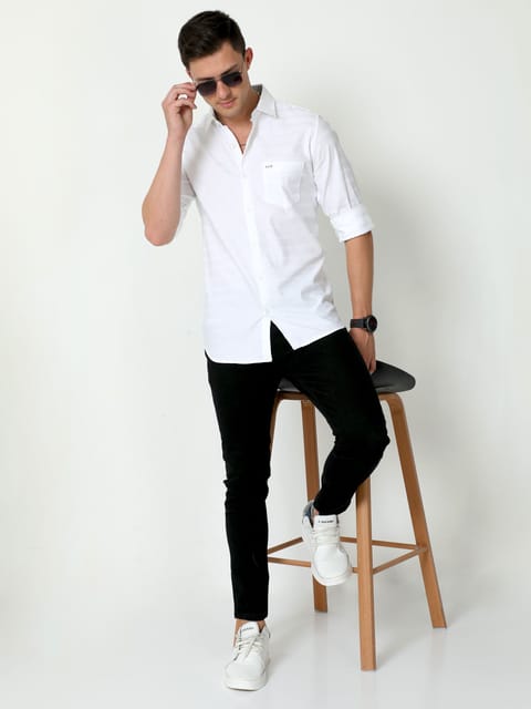 Urbaro White Full Sleeve Plain Shirt