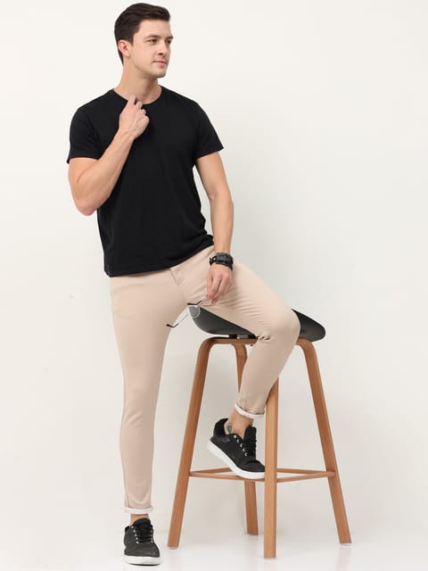 Urbaro Beige Flatfront Slub Trousers