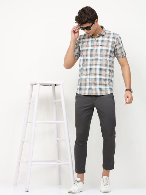 Urbaro Beige Short Sleeve Print Shirt