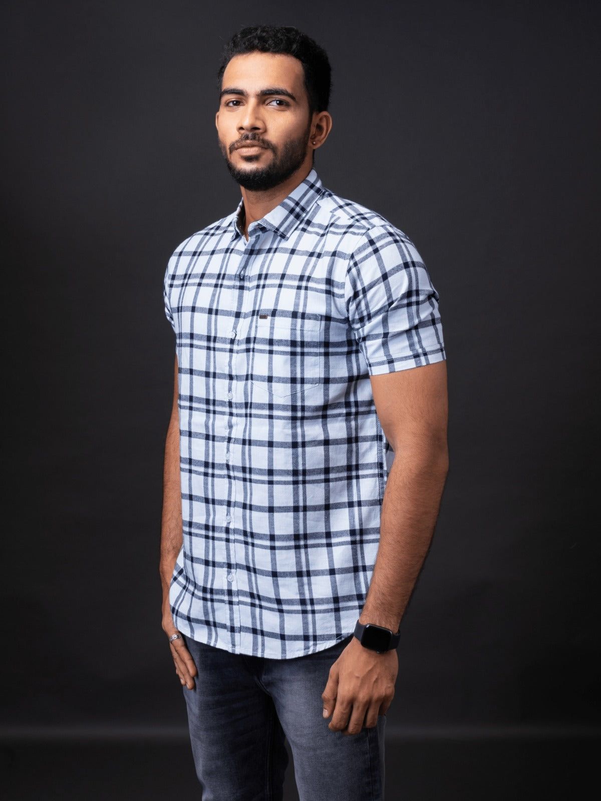 Urbaro White Half Sleeve Checks Shirt