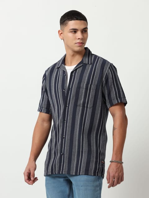 Navy Wave Stripes Shirt