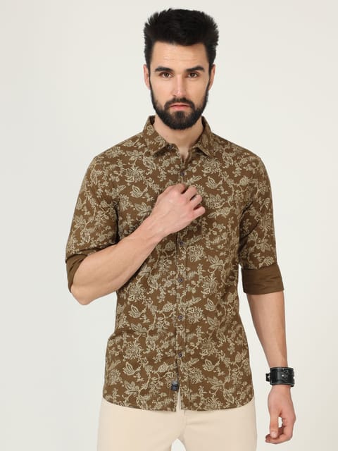 Green Full Sleeve Print Shirt