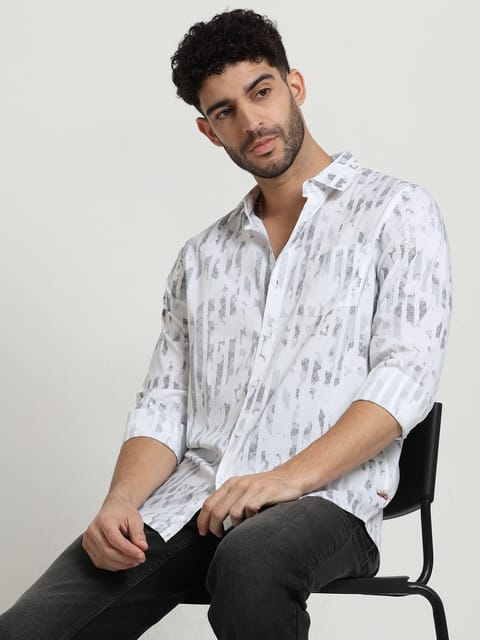 White Canvas Patterned Shirt