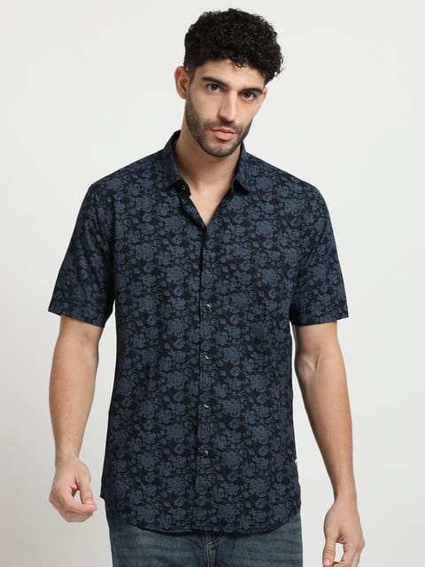 Navy Mosaic Print Shirt