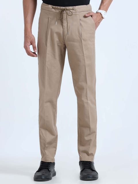 Men Lazy Linen Pleat Pant-Khaki