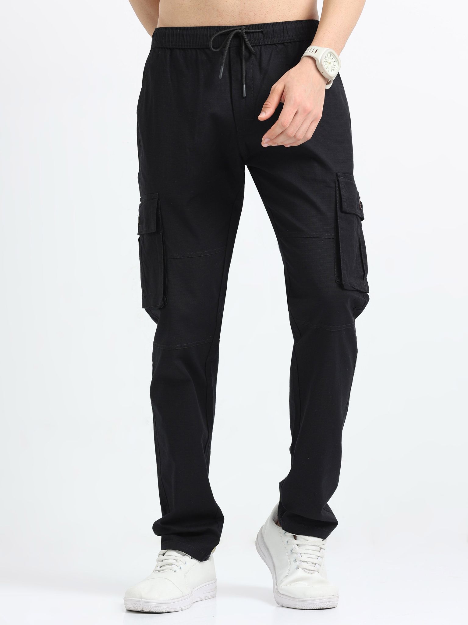 Men Self Design Breeze Cargoes-Black