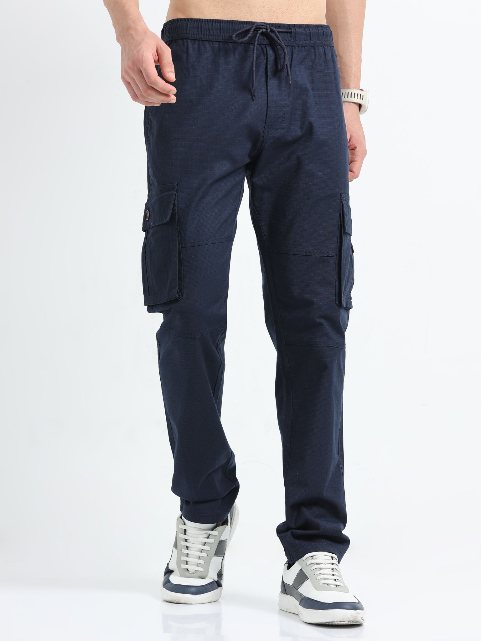 Men Self Design Breeze Cargoes-Navy