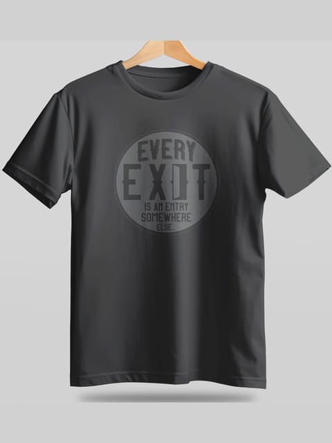 Caslay Sustainable - Every Exit Is An Entry Somewhere Else - Charcoal Melange Crew Neck Printed T-Shirt