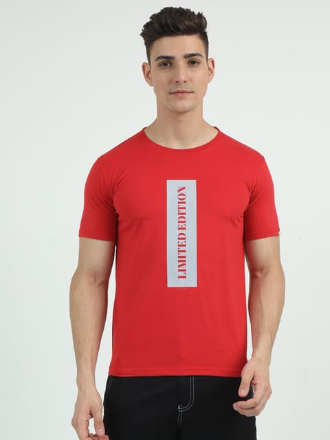 Caslay Sustainable - Limited Edition - Red Crew Neck Printed T-Shirt