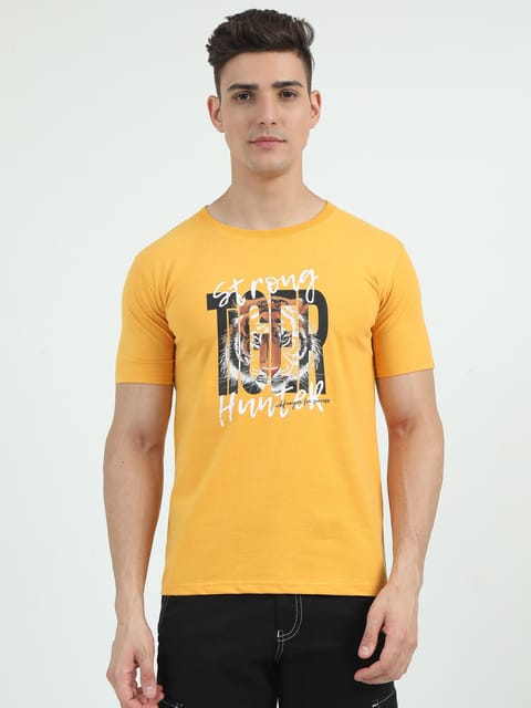 Caslay Sustainable - Hunger For Success - Yellow Crew Neck Printed T-Shirt