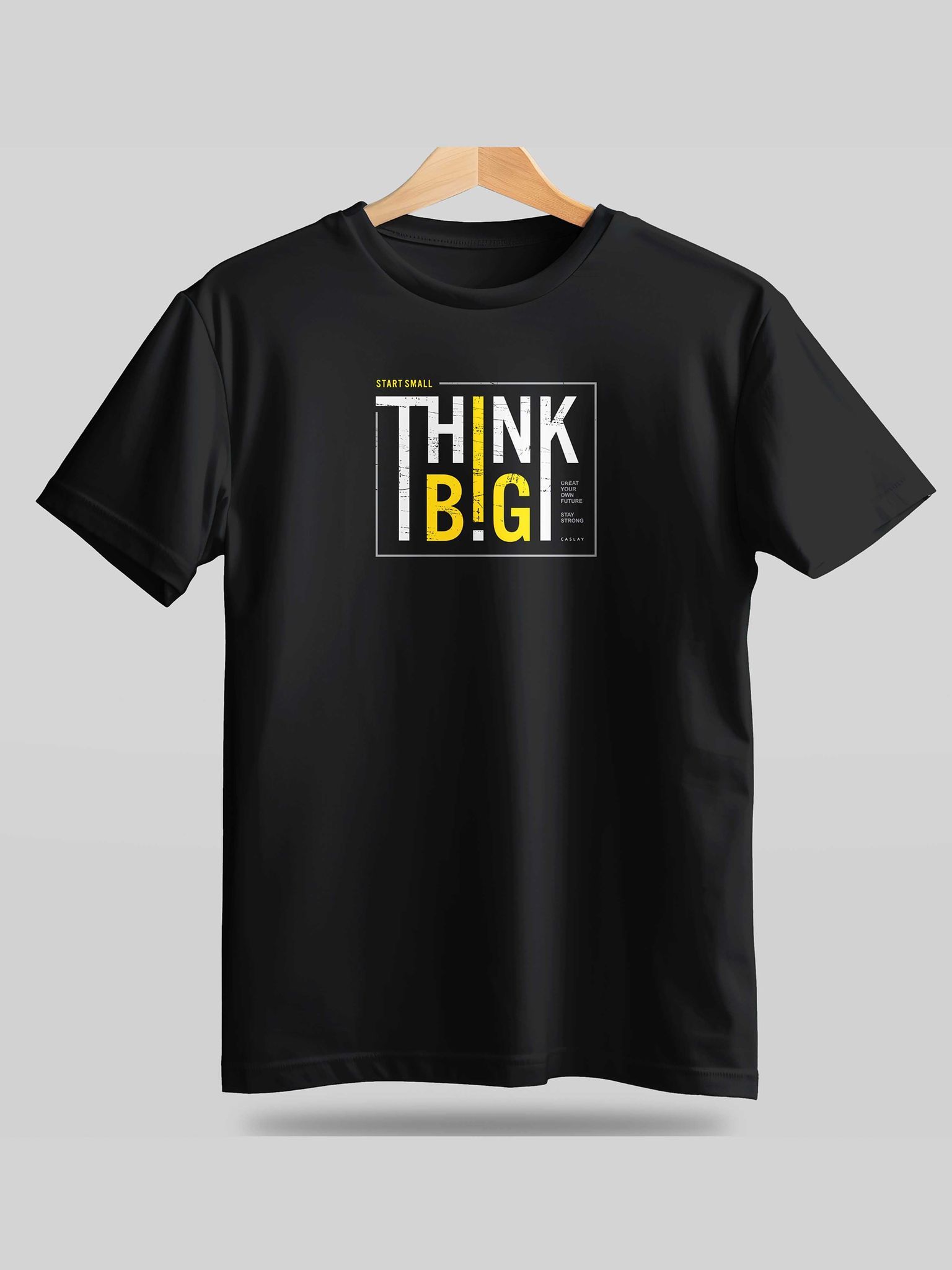 Caslay Sustainable - Think Big  Black  Crew Neck Printed T-Shirt