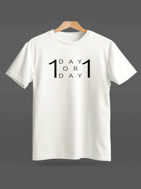 Caslay Sustainable - One Day or Day One White Crew Neck Printed T-Shirt