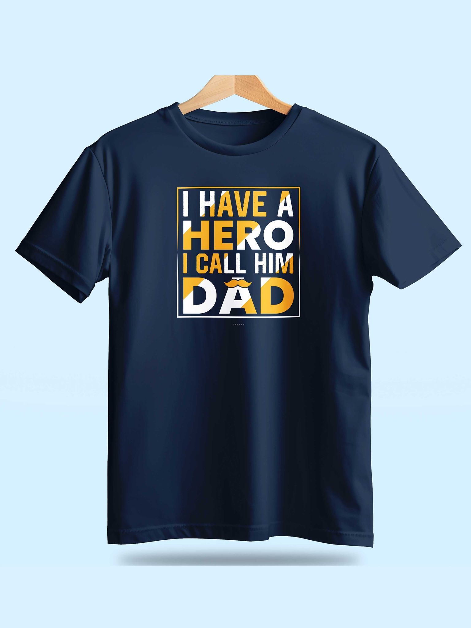 Caslay Sustainable - My Hero Dad Blue Crew Neck Printed T-Shirt