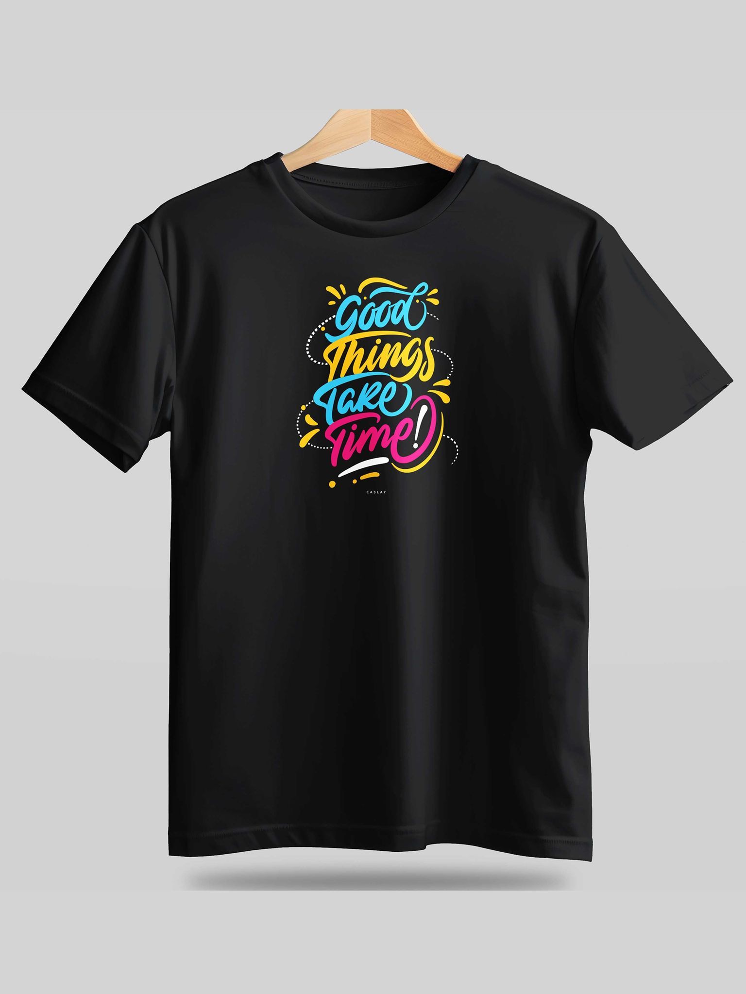 Caslay Sustainable - Good Things take Time Black Crew Neck Printed T-Shirt