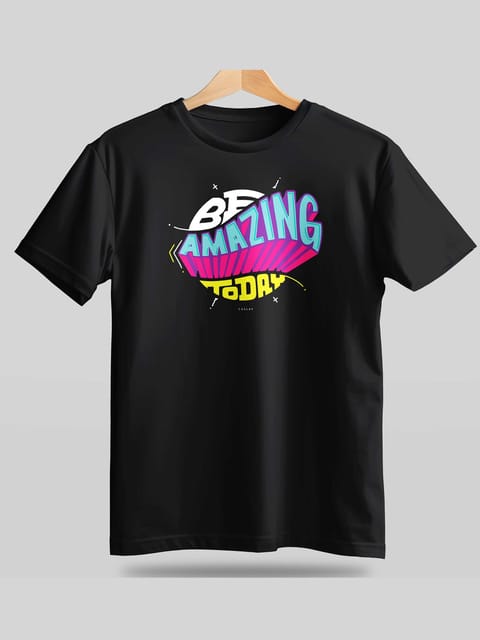 Caslay Sustainable - Be Amazing Today Black  Crew Neck Printed T-Shirt