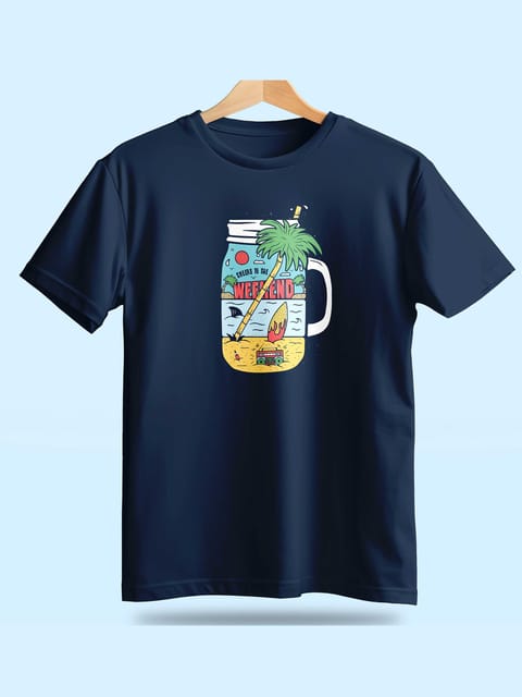 Caslay Sustainable - Weekend blue Crew Neck Printed T-Shirt