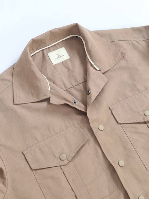 Style Shield Linen Shacket In Khaki