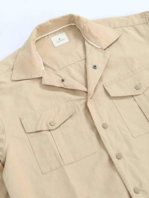 Style Shield Linen Shacket In Beige