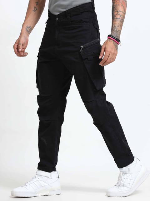 Rugged Zip Cargo Pants In Black