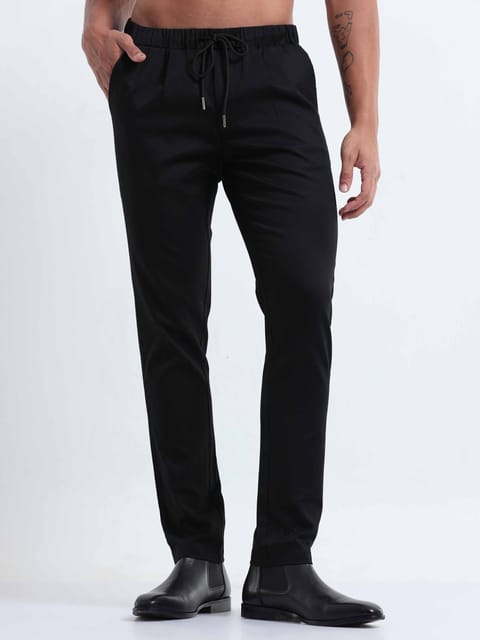 Rich Cotton Black Flexi Waist Ankle Pant