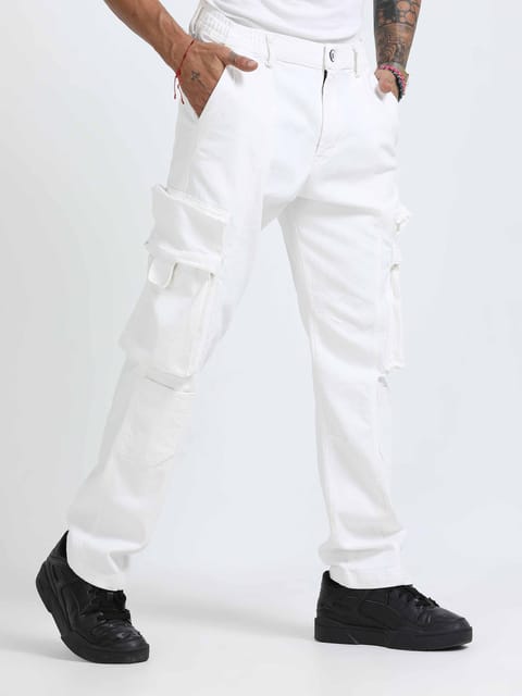 TwillTrek Overdyed Denim Cargo In White