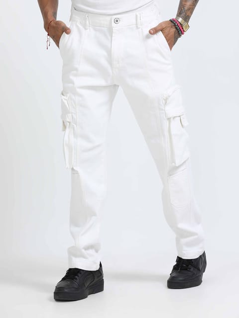 TwillTrek Overdyed Denim Cargo In White