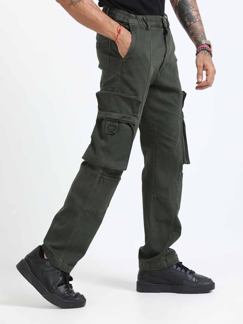 TwillTrek Overdyed Denim Cargo In Olive