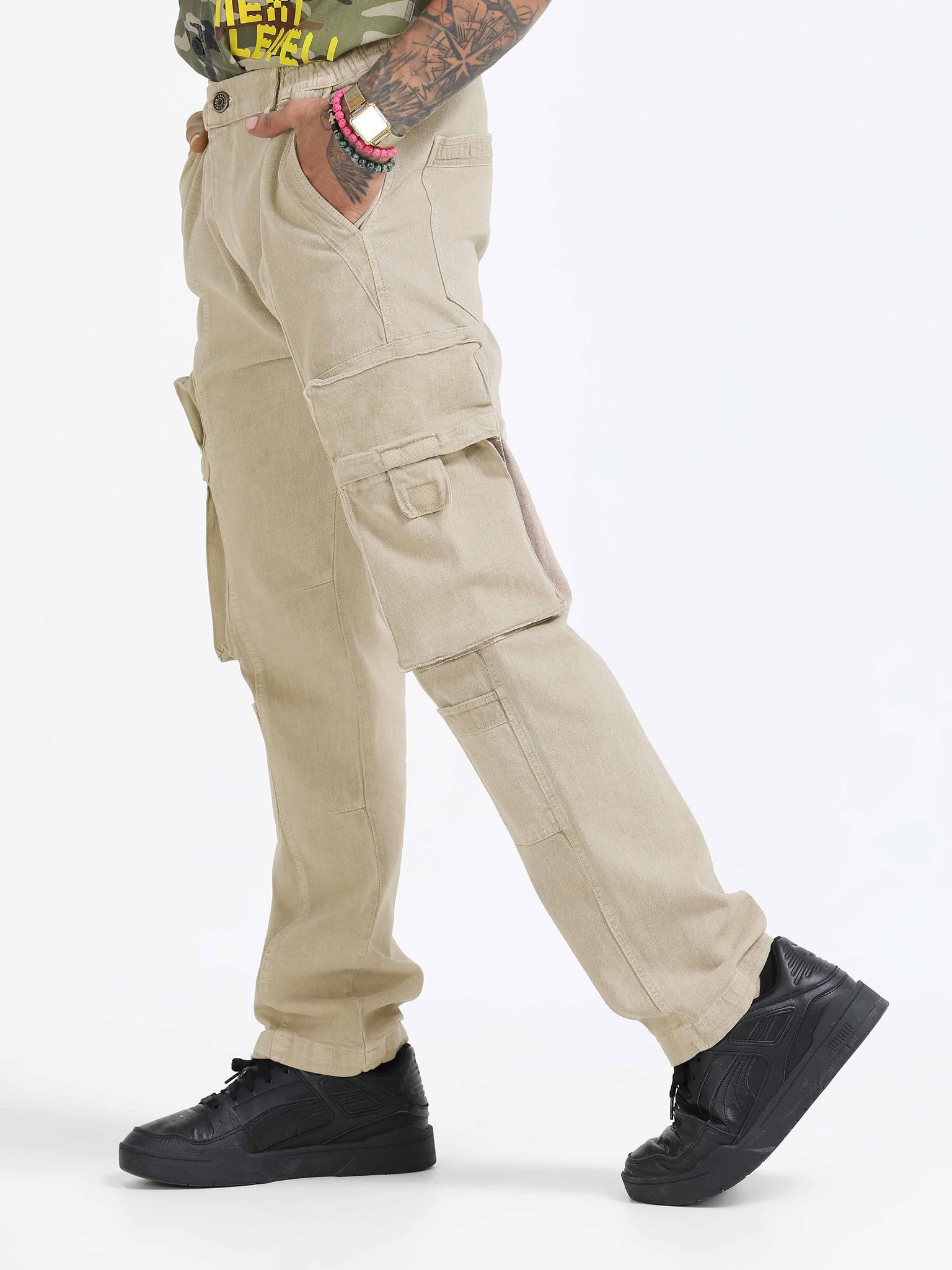 TwillTrek Overdyed Denim Cargo In Cream