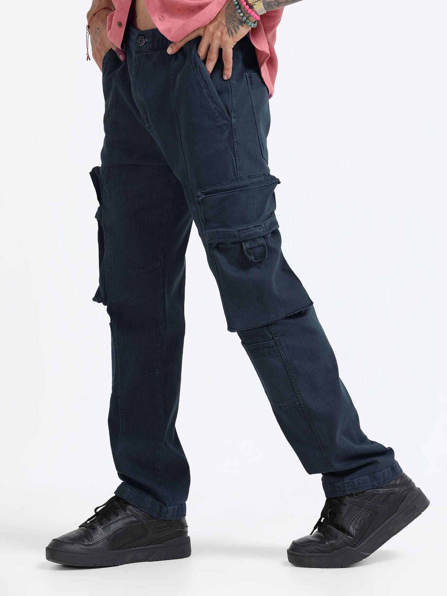 TwillTrek Overdyed Denim Cargo In Ash Blue