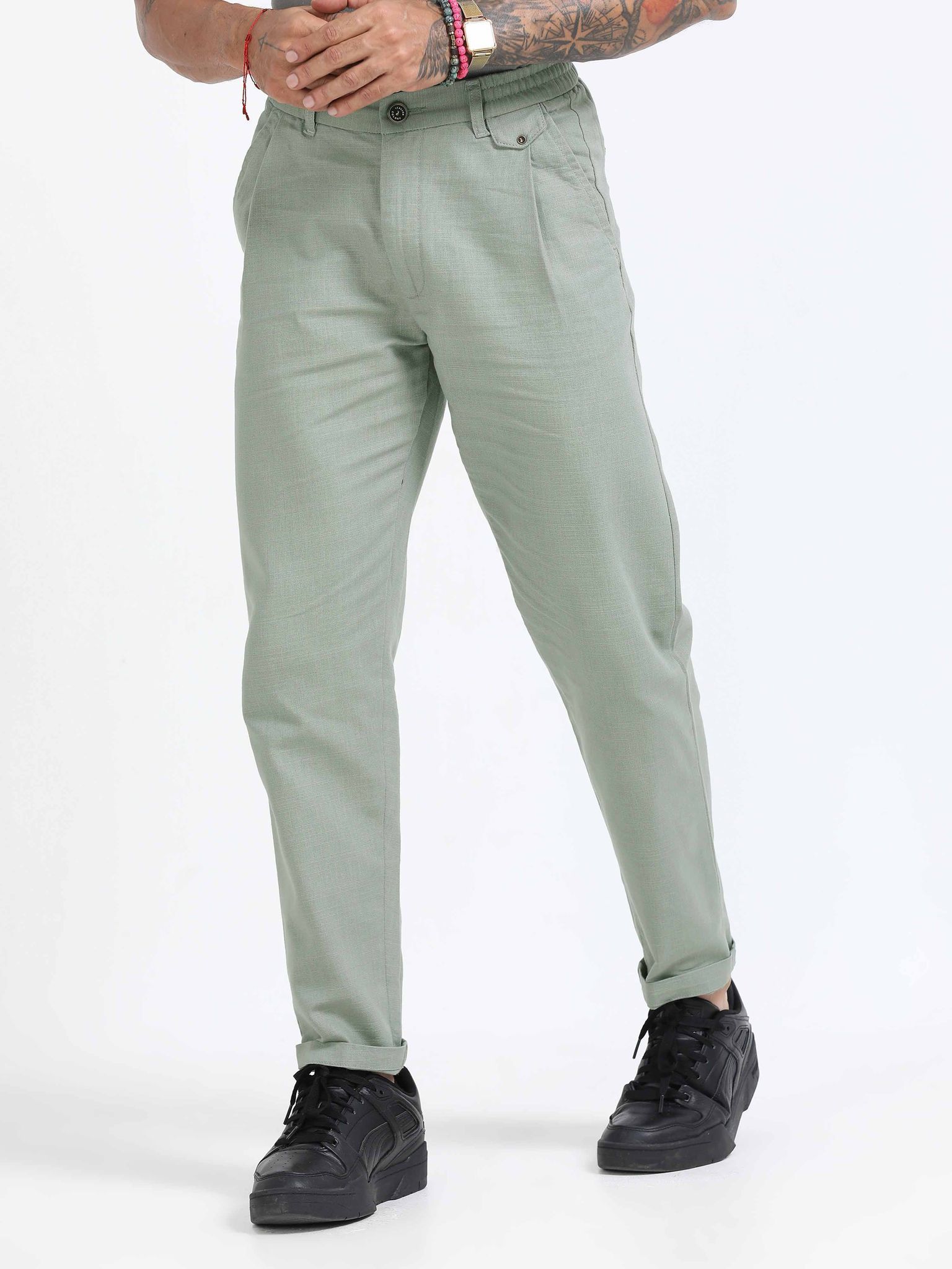 Elite Pleated Trouser - Linen Feels In Pistachio