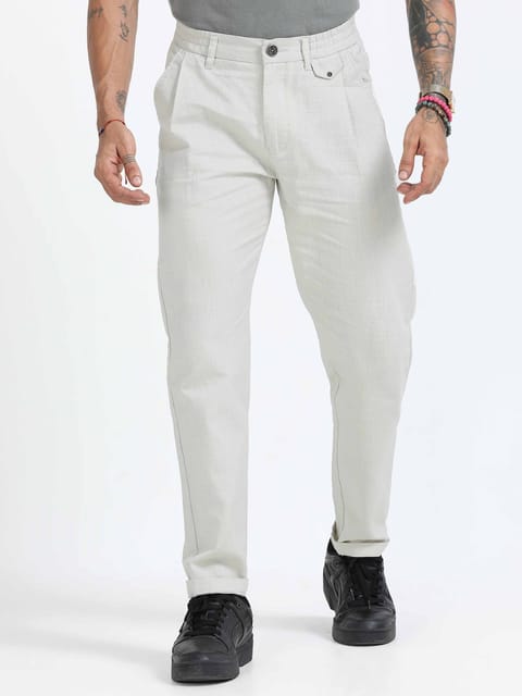 Elite Pleated Trouser - Linen Feels In Off White