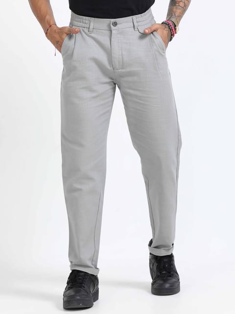 Elite Pleated Trouser - Linen Feels In Light Grey