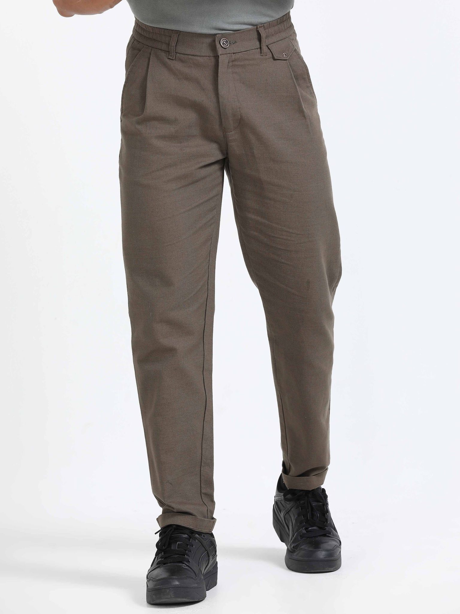 Elite Pleated Trouser - Linen Feels In Brown