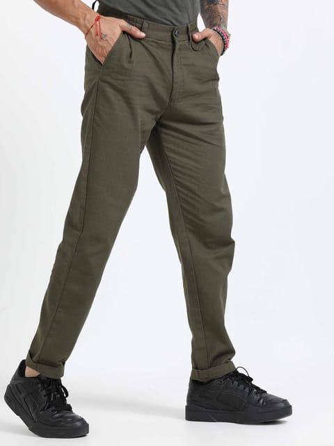 Elite Pleated Trouser - Linen Feels In Olive