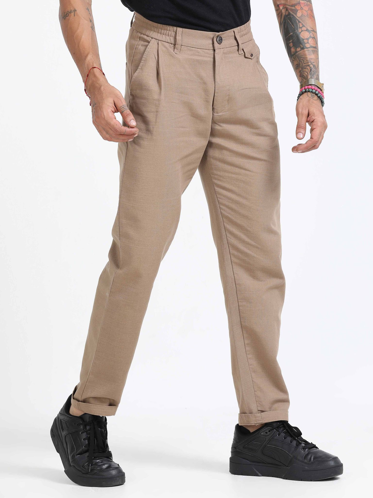 Elite Pleated Trouser - Linen Feels In Khaki